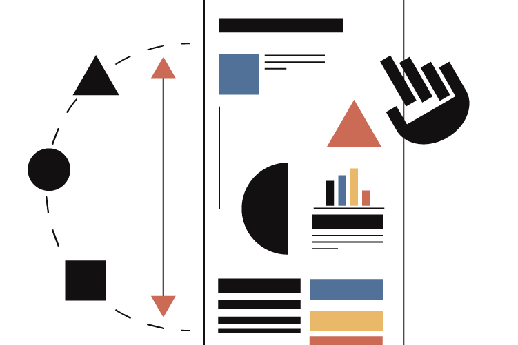 Ilustración estilo Bauhaus para el formato Scrollytelling articles