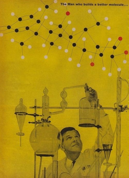 Ilustración vintage de un químico en su laboratorio